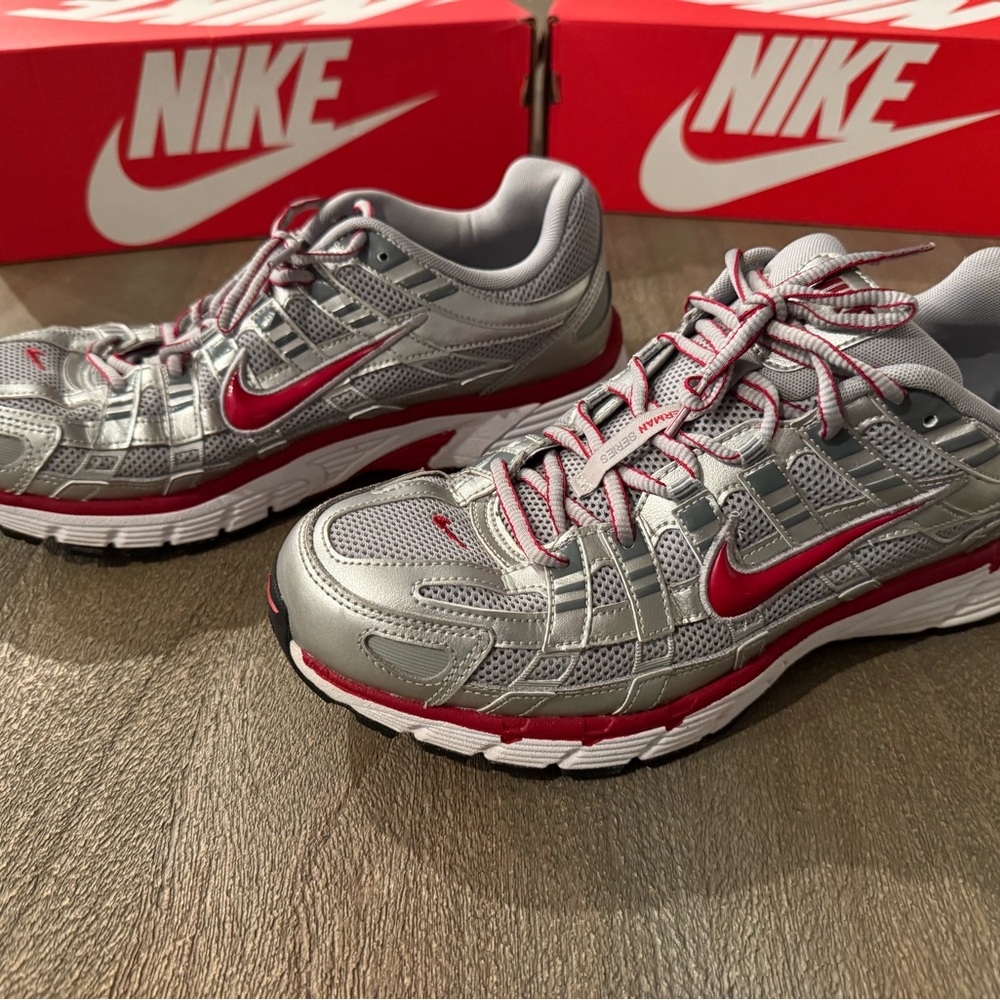 Nike Metallic Silver and Crimson Sneakers